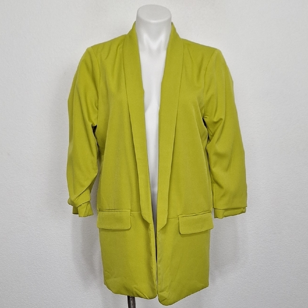 Before You NEW Lime Green 3/4 Sleeve Careerwear Preppy Open Front Blazer Size M